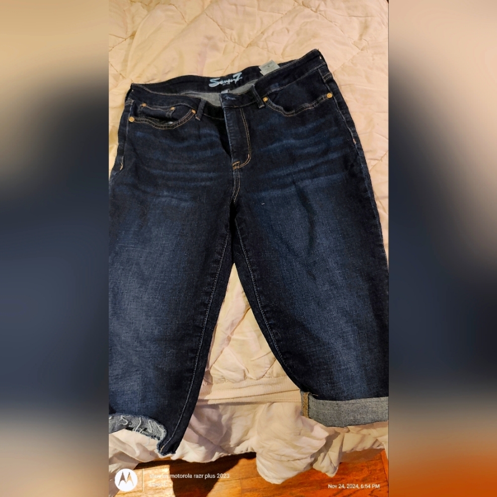 Seven7 Women’s Jean Shorts - Dark Wash with Rolled Cuffs (Size 10)